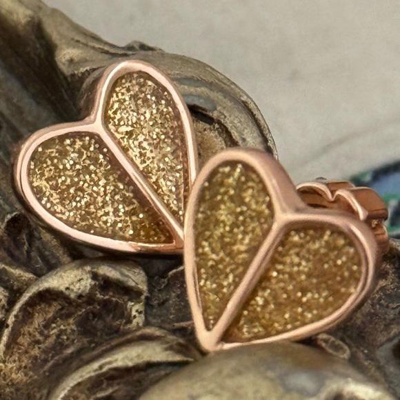 KATE SPADE • Rose Gold Heritage Heart Gold Glitter Heart Earrings - Picture 5 of 5